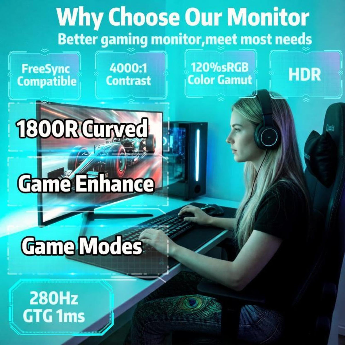 ZZA 27-inch curved monitor VA panel delivers deep contrast and vibrant colors