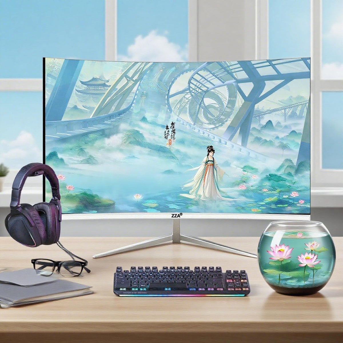 ZZA 27-inch white gaming monitor contrast-4000-1 for deep colors