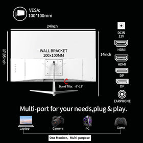 ZZA 27-inch white gaming monitor ergonomic tilt for comfortable setup