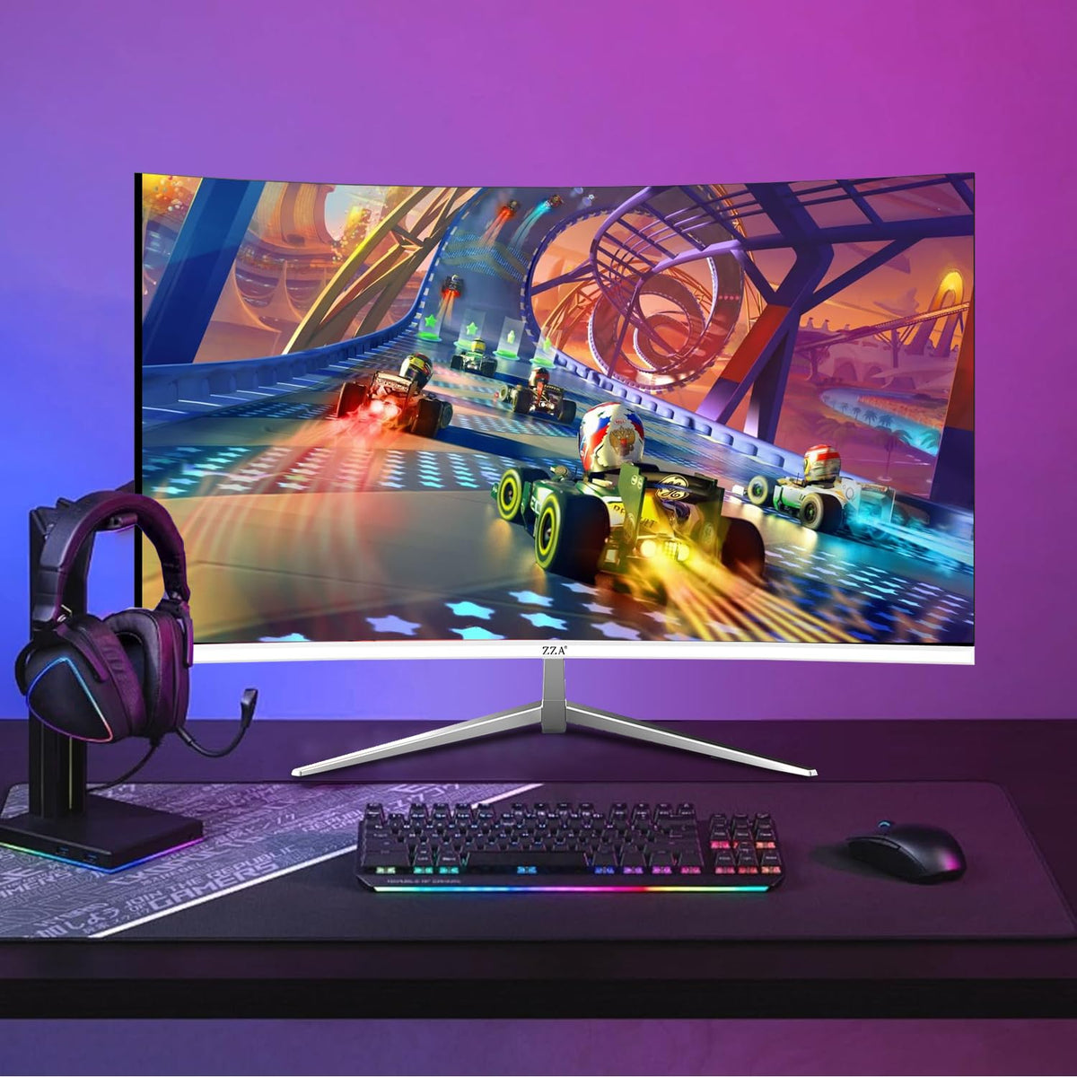 ZZA 27-inch white gaming monitor ports-hdmi-dp enables flexible device connections