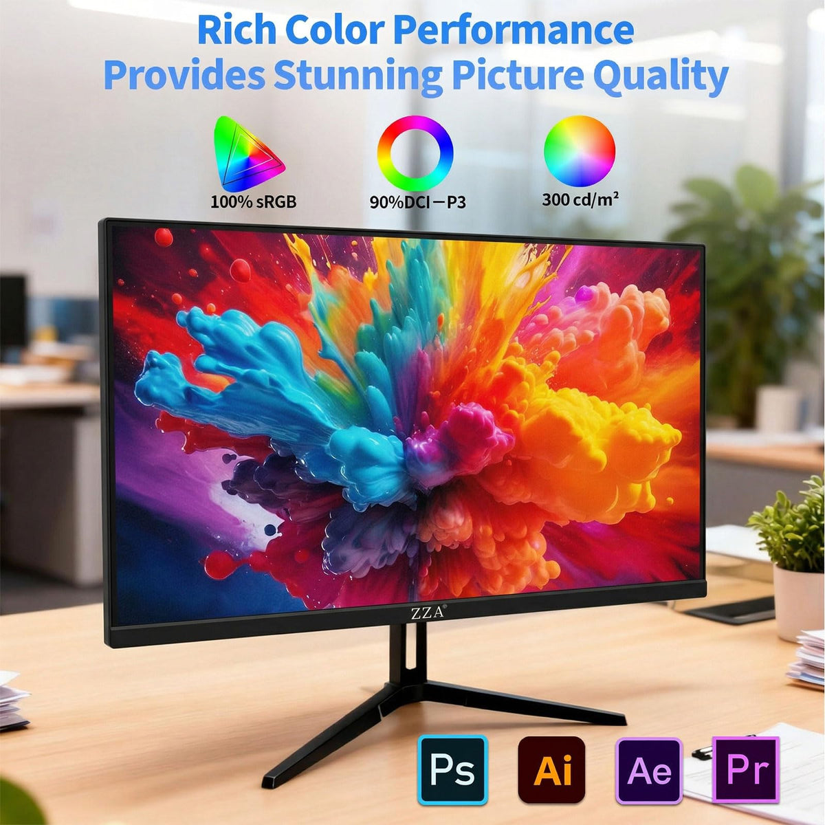 ZZA 27-inch 4K monitor with 100% sRGB color accuracy