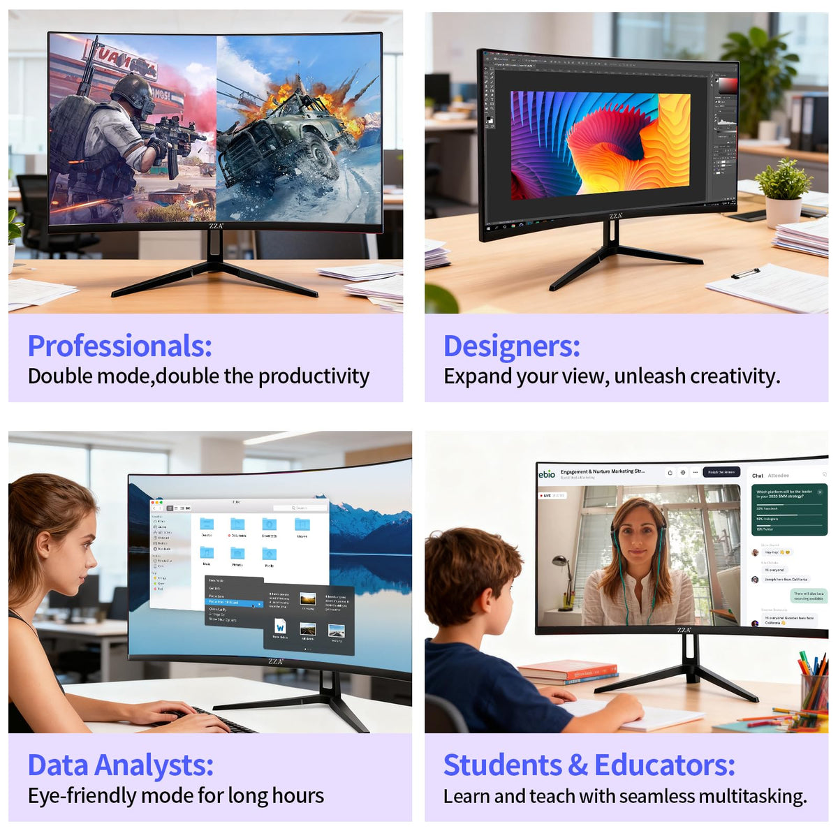 ZZA 27-inch 4K monitor ideal for work, streaming, and gaming