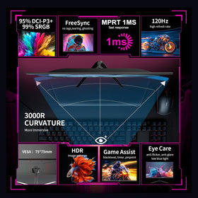 ZZA 24.5-inch curved monitor with 3000R curvature for immersive viewing