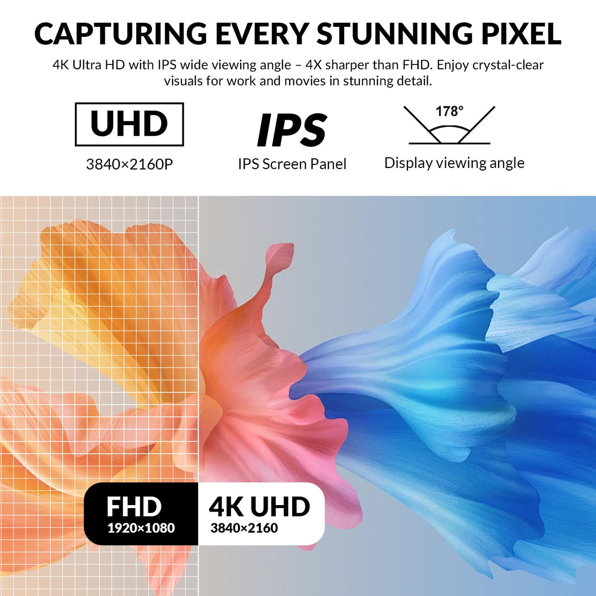ZZA 32-inch 4K monitor offers ergonomic tilt for comfortable viewing.