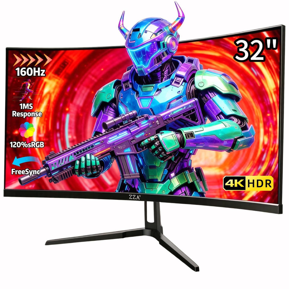 ZZA 32-inch curved gaming monitor with 4K display for immersive gameplay.