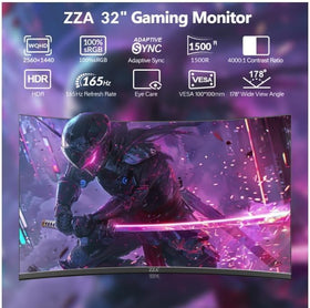 ZZA 32-inch curved monitor 165Hz refresh enables smooth gaming experiences.