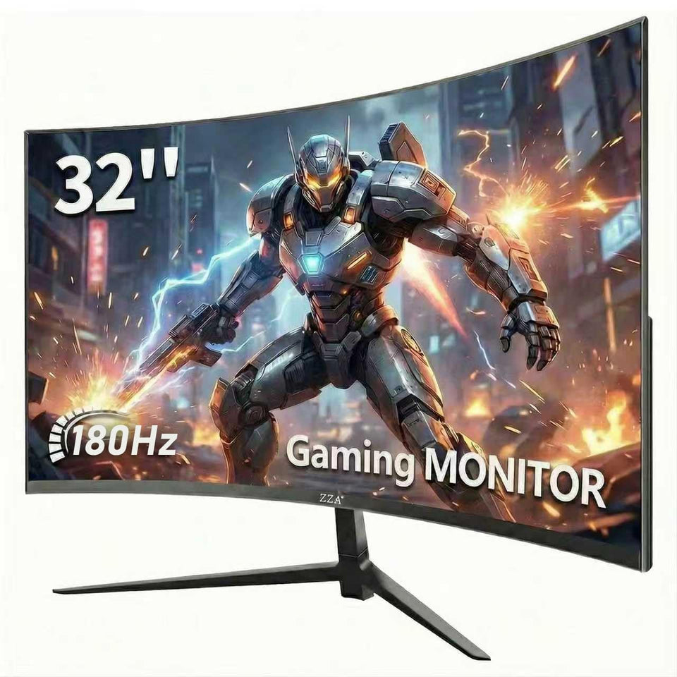 ZZA 32-inch curved monitor delivers immersive gameplay with 180Hz refresh for smoother scenes.