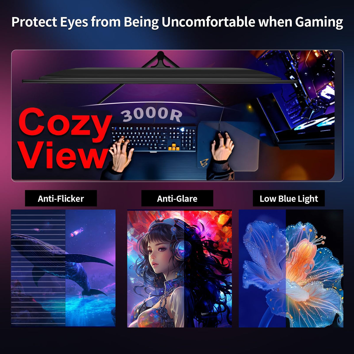 ZZA 32-inch curved monitor tilt adjustment for optimized viewing angles.