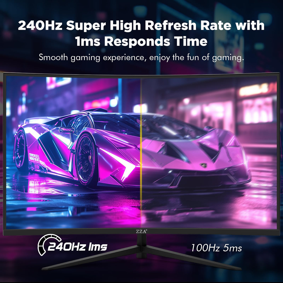 ZZA 32-inch gaming monitor in action shows ultra-smooth gameplay at high refresh.