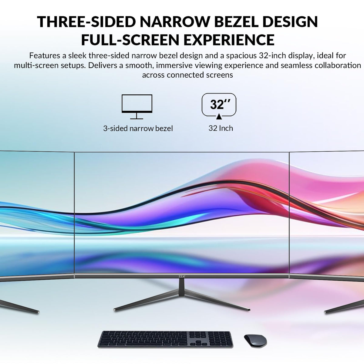 ZZA 32-inch 4K curved monitor with 178-degree viewing angles for consistent colors.