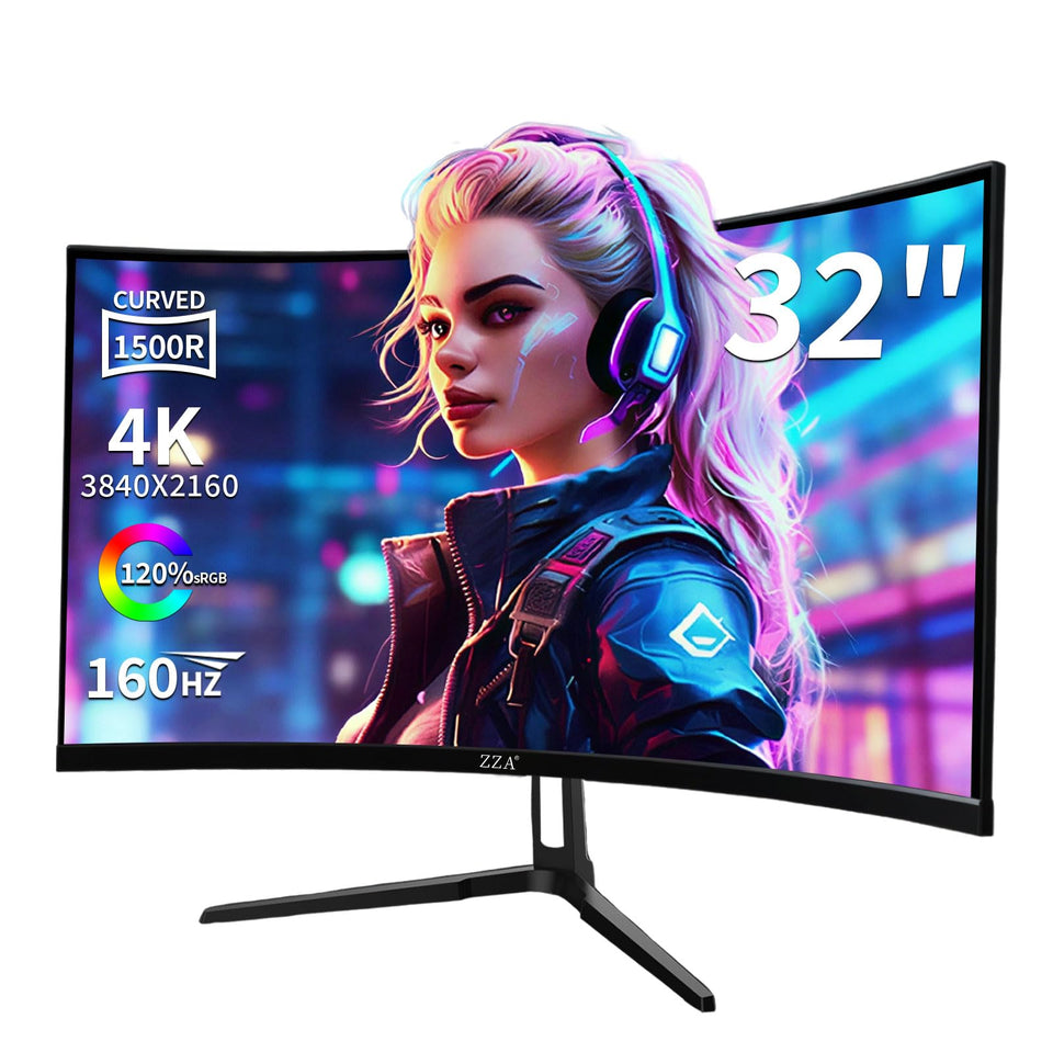 ZZA 32-inch 4K curved monitor for immersive gaming visuals.