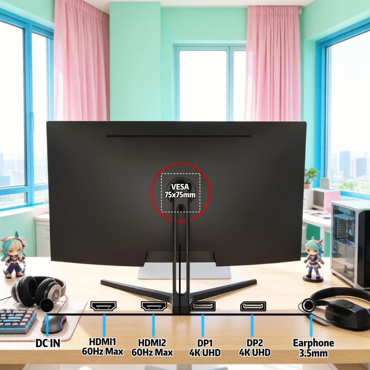 ZZA 32-inch IPS panel delivers vibrant, color-accurate visuals for design work.