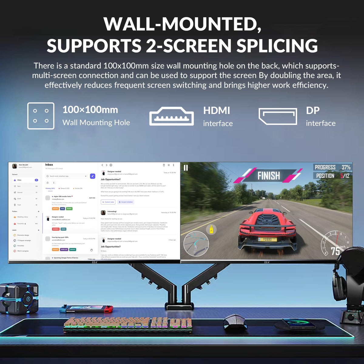ZZA 32-inch 4K curved monitor ready for VESA mounting on a wall or arm.