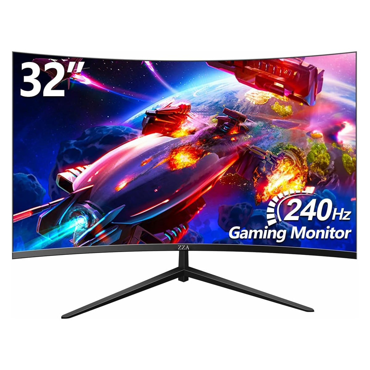 ZZA 32-inch curved monitor front view with immersive 1500R curvature.