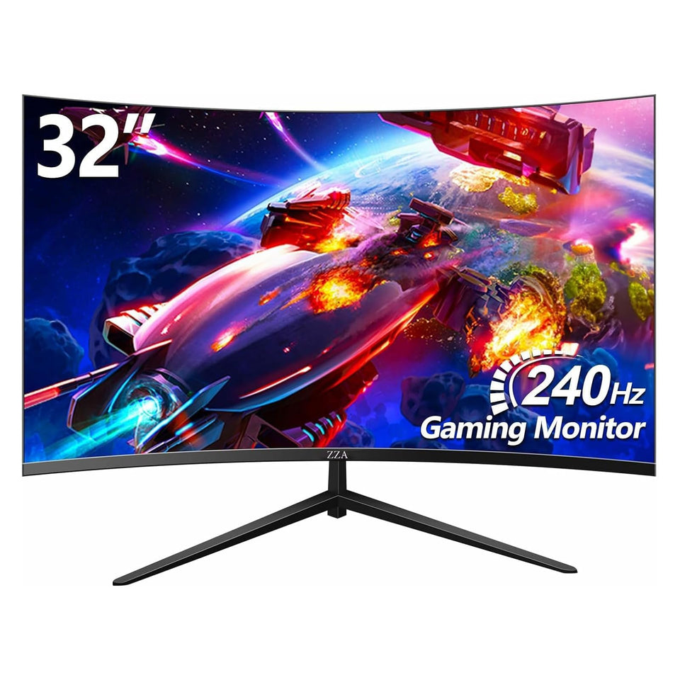 ZZA 32-inch curved monitor front view with immersive 1500R curvature.