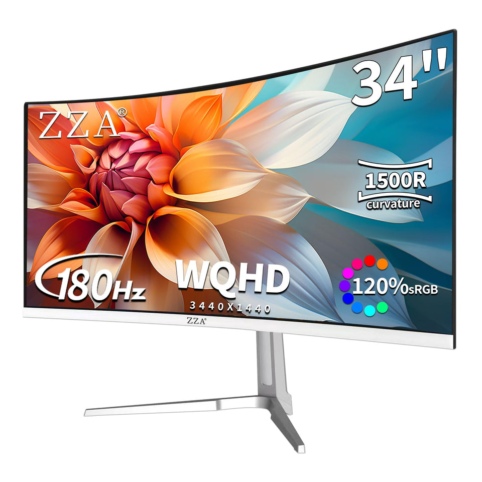 ZZA 34-inch ultrawide curved monitor front view for immersive multitasking.