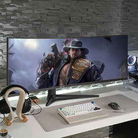 ZZA 49 curved gaming monitor VESA mount enables clean wall setup.