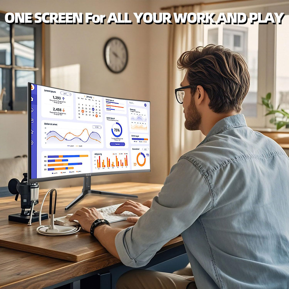 ZZA 32-inch curved monitor ideal for immersive home entertainment.