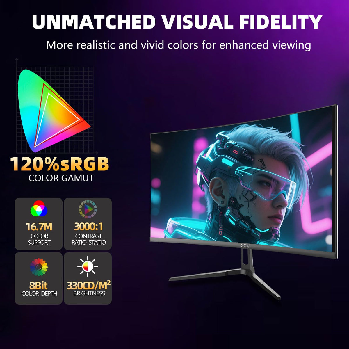 ZZA monitor provides HDMI 2.1 and DP 1.4 for modern devices.