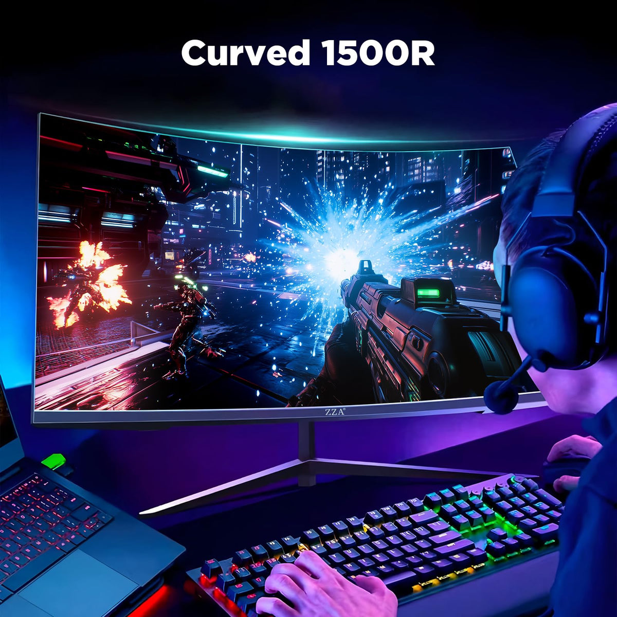 ZZA 32-inch display connects via DP 1.4 and HDMI 2.0 for flexible setups.