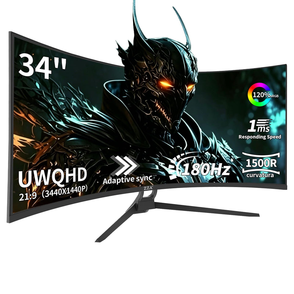 ZZA UltraWide curved monitor front view offers immersive clarity for multitasking