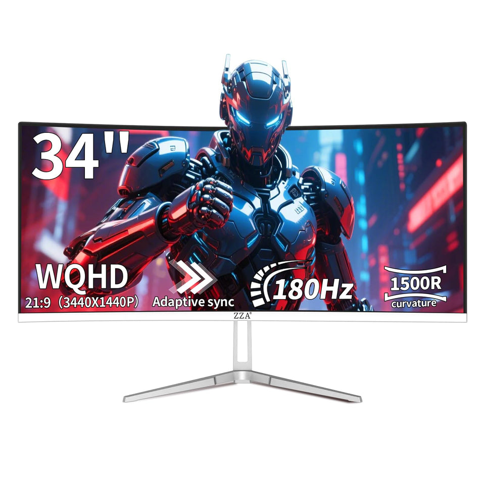 ZZA UltraWide 34 inch monitor in white, ideal for multitasking.