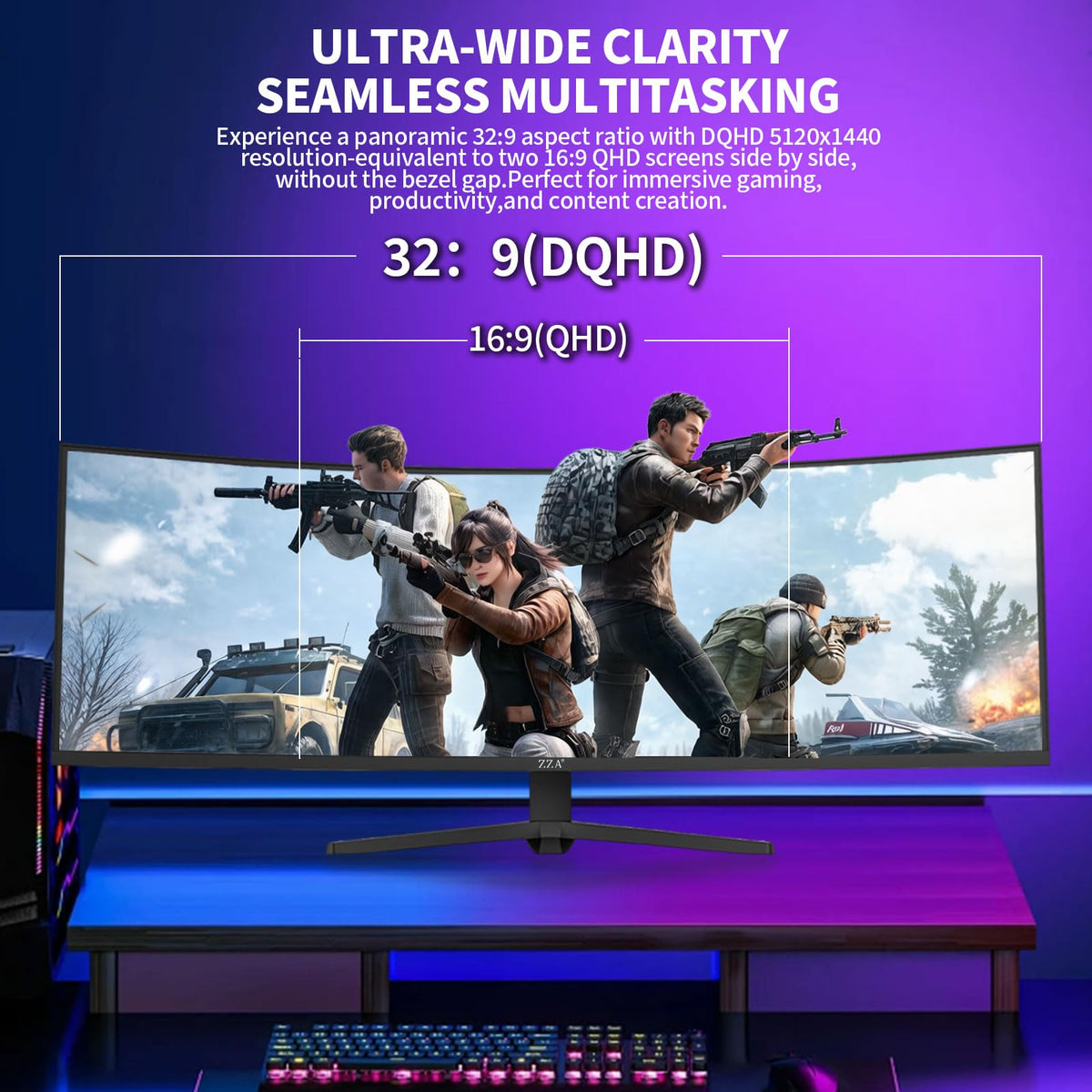 ZZA Ultrawide ergonomic stand with adjustable height and tilt