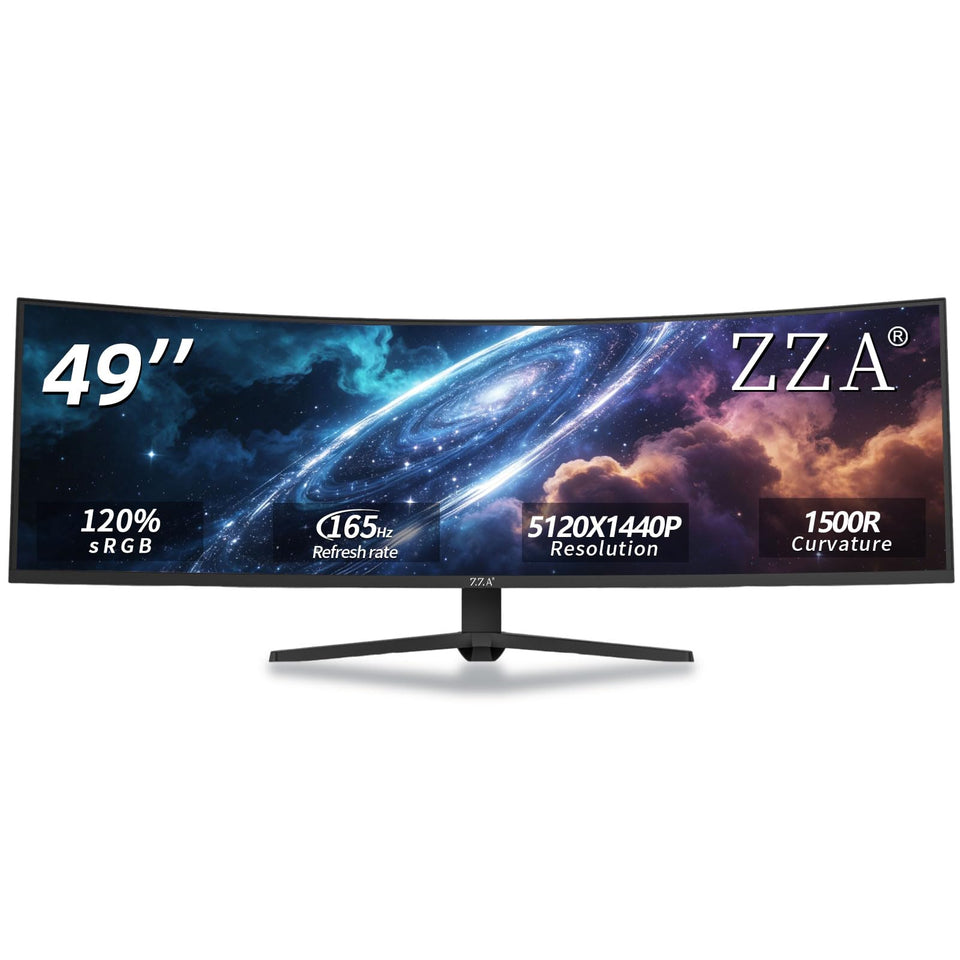 ZZA Ultrawide 49-inch curved monitor front view for expansive multitasking