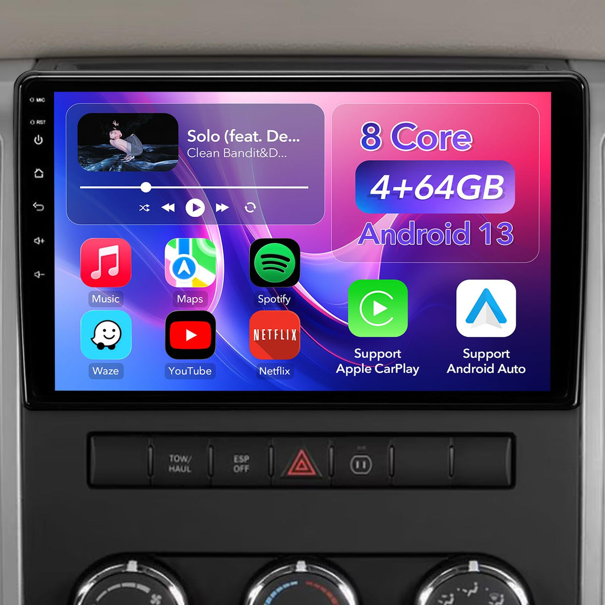 ZZH 10-2 inch Android head unit display with vivid dashboard visuals for Ram.