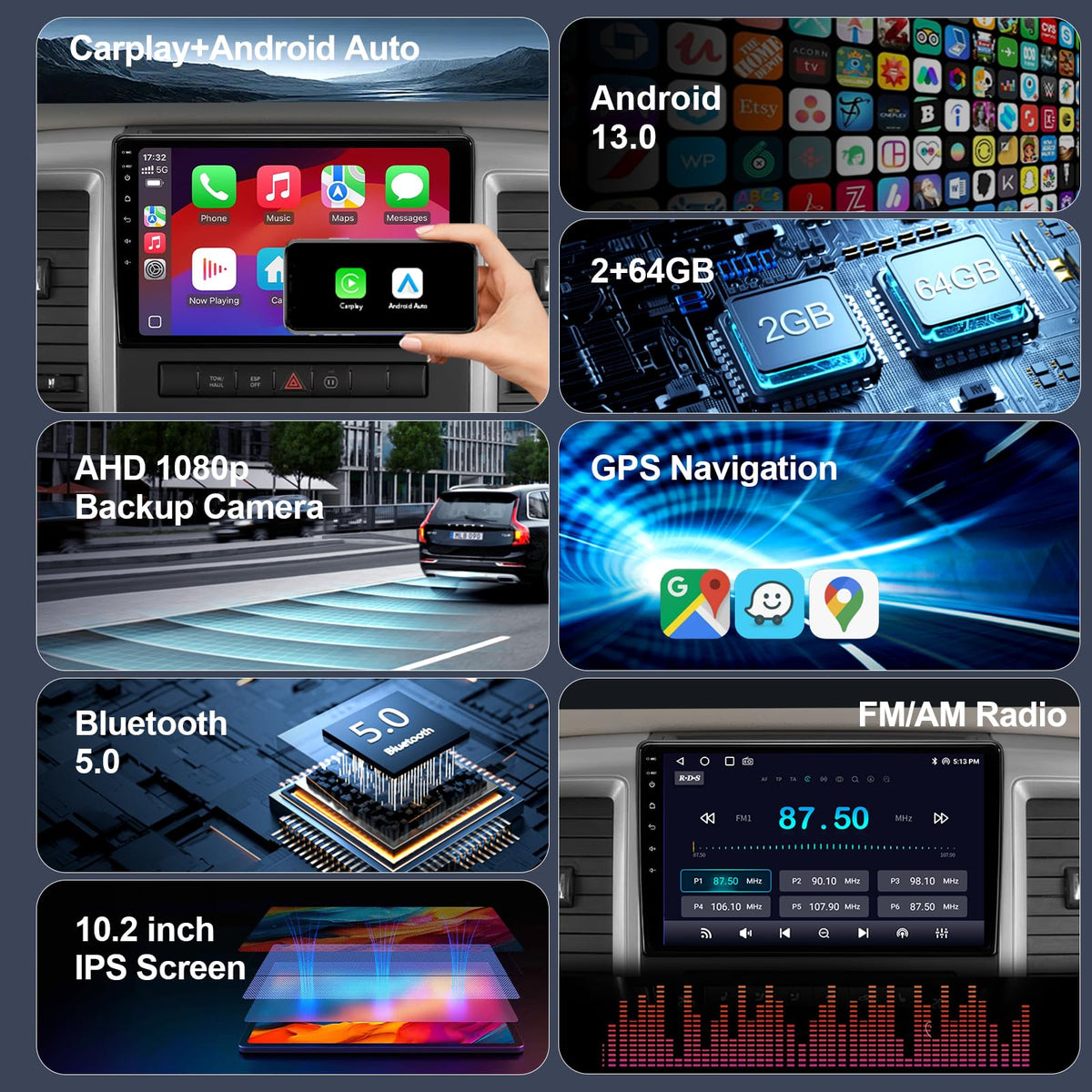 ZZH wireless CarPlay Android Auto on Dodge Ram stereo for hands-free use
