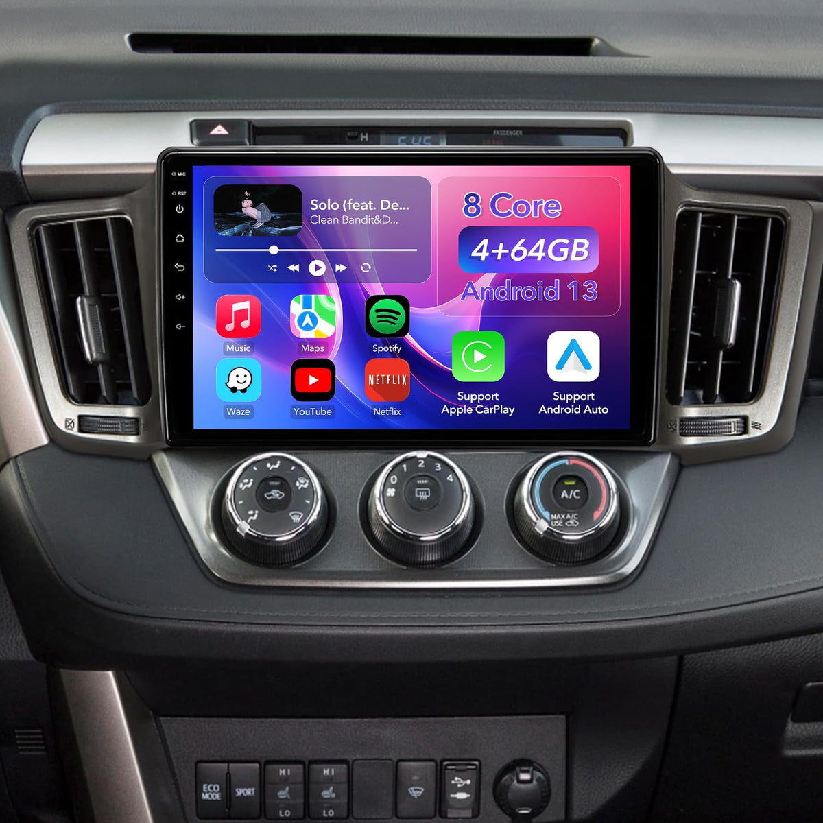 ZZH RAV4 head unit with 10.2-inch display for navigation and media.