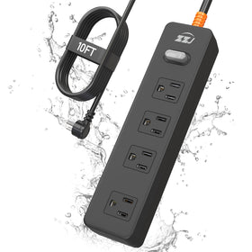 ZZJ front view showing weatherproof power strip and four wide outlets for outdoor use