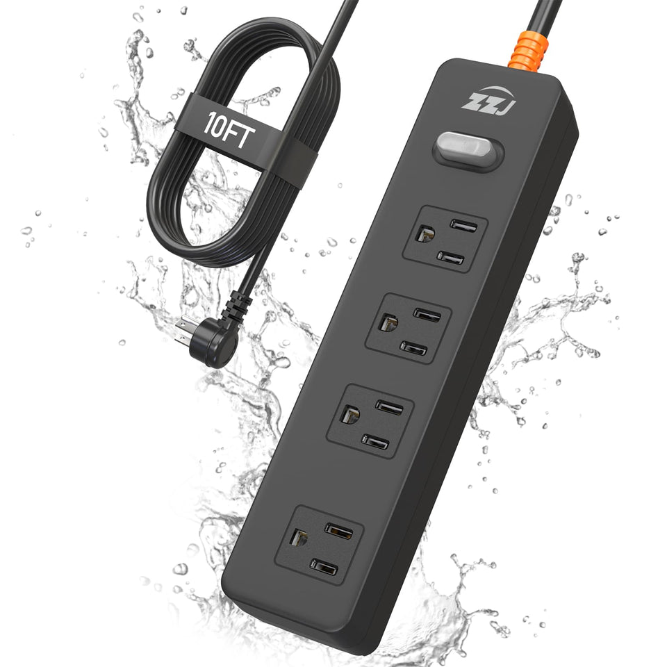 ZZJ front view showing weatherproof power strip and four wide outlets for outdoor use