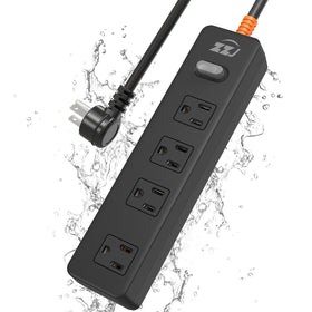 ZZJ front view of power strip showing weatherproof housing and four outlets for reliable outdoor power