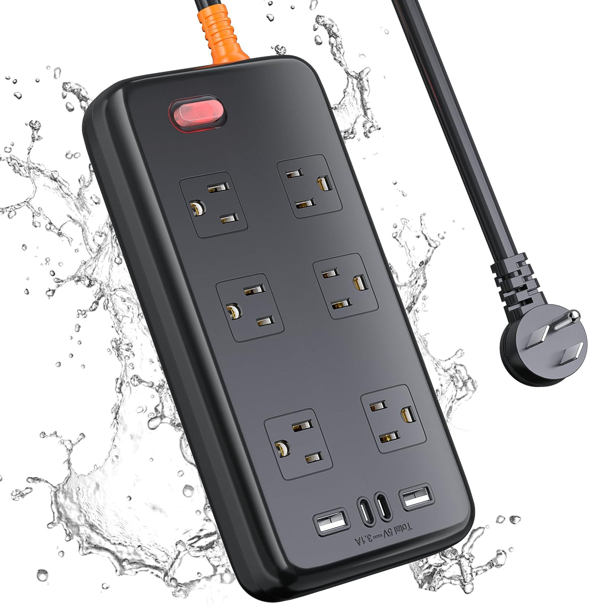 ZZJ front view weatherproof power strip shows rugged enclosure and accessible outlets for outdoor reliability