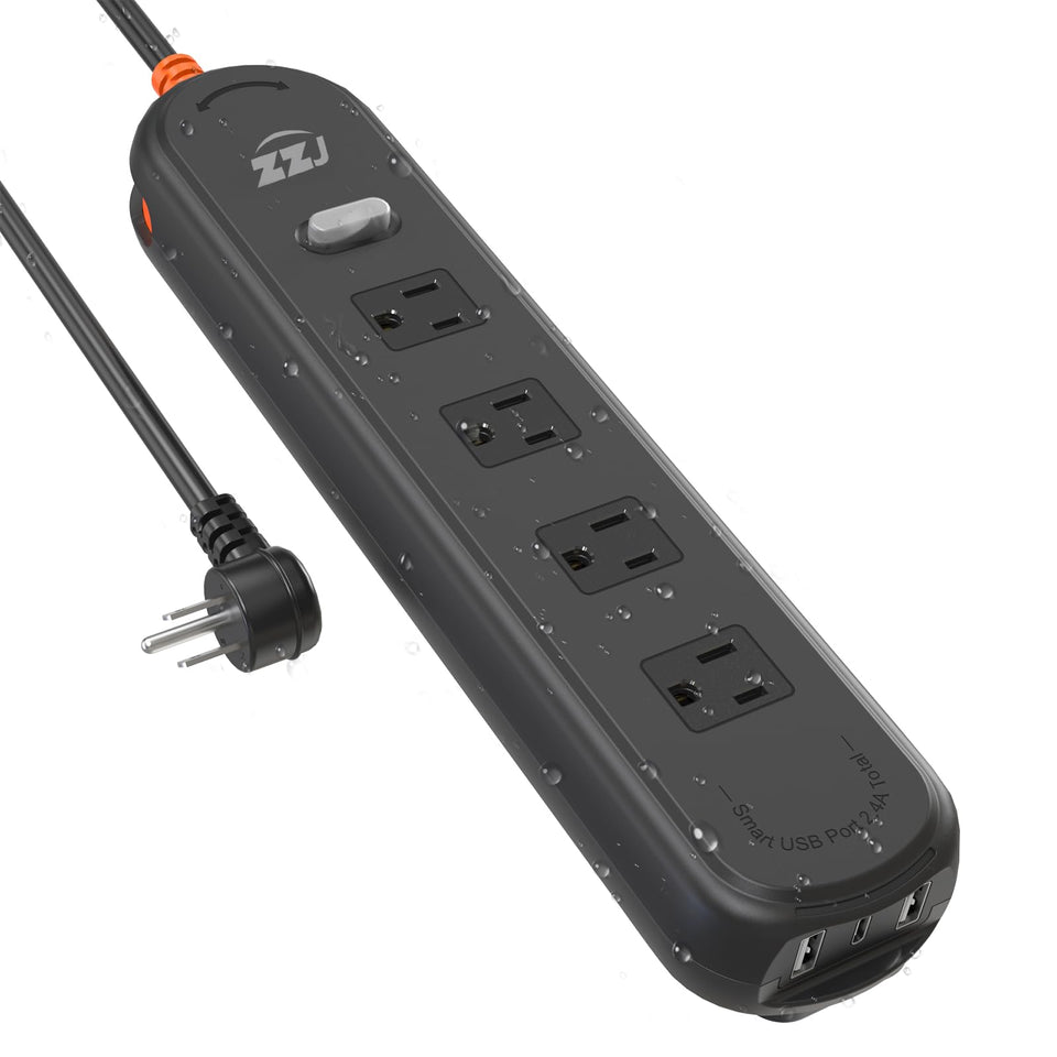 ZZJ front view showing four AC outlets and USB ports for versatile outdoor power