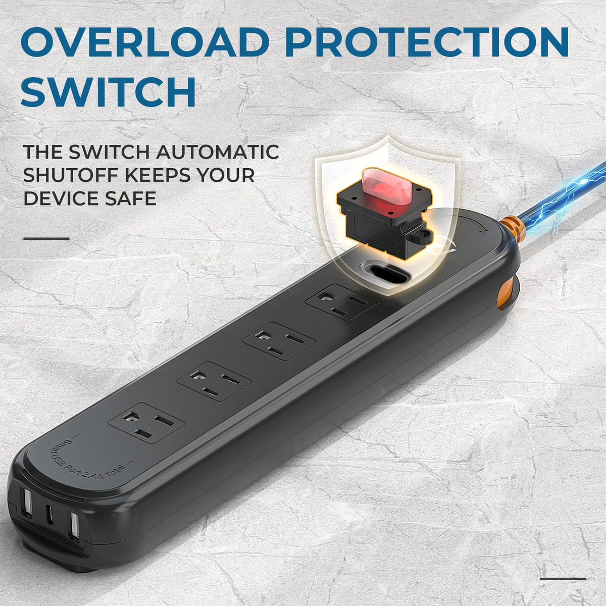 ZZJ power strip on a patio powering lights and devices for reliable outdoor use