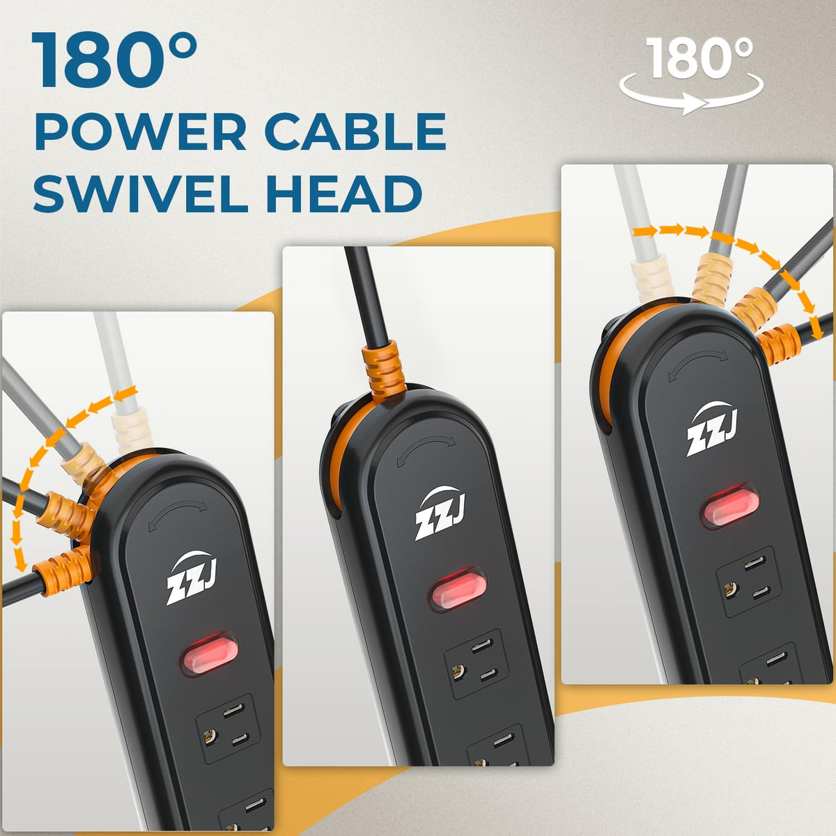 ZZJ 180-degree swivel head demonstrating flexible cord placement behind furniture