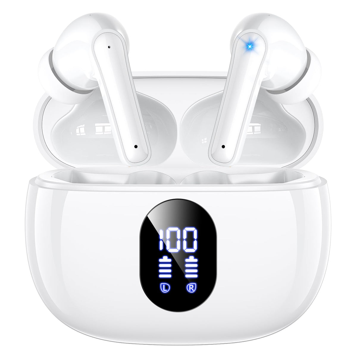 ZZU wireless earbuds with compact case and LED display for easy battery status.